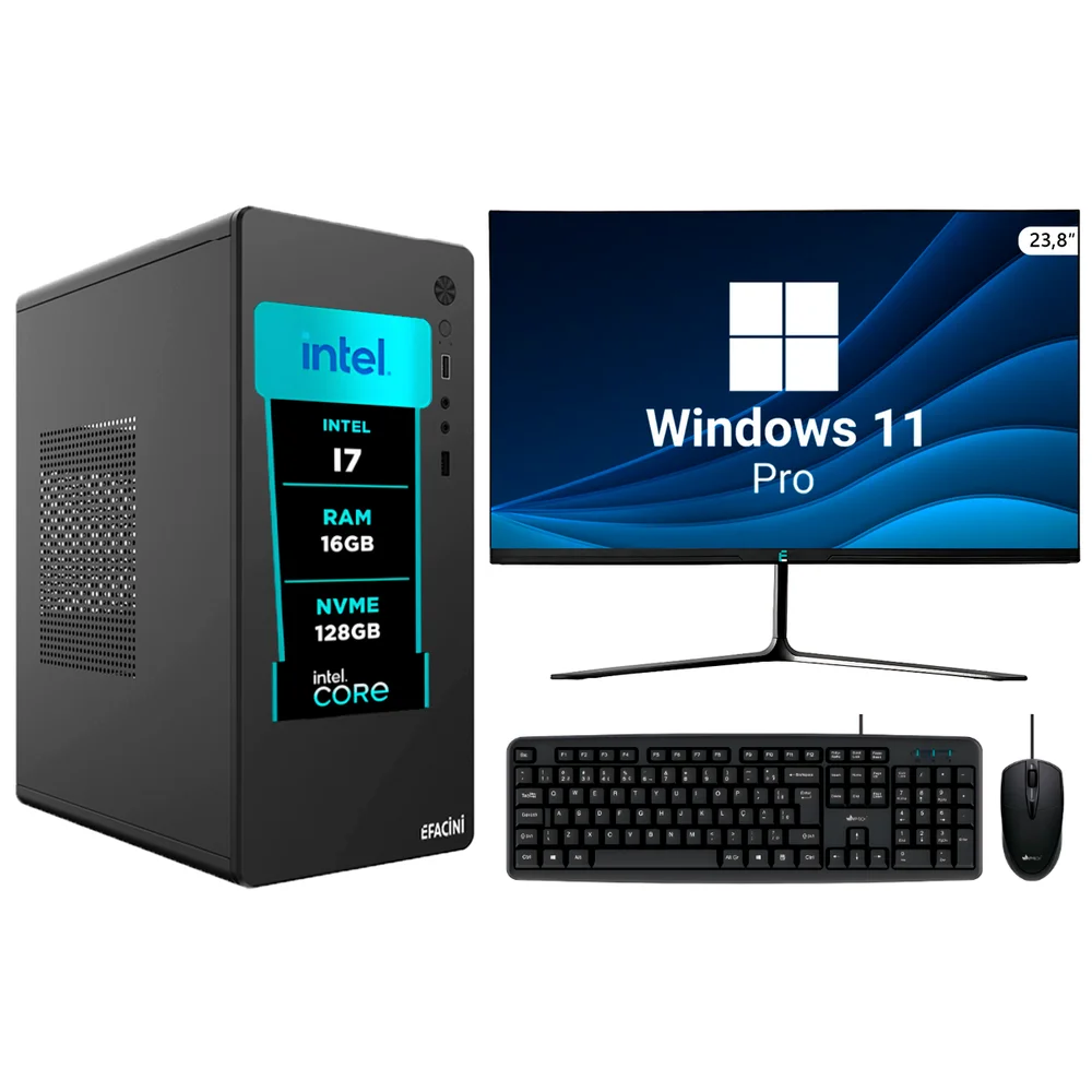 "Computador PC Completo Efacini, Intel Core I7, 16gb, Wi-Fi 6, Bluetooth 5.3, WINDOWS 11 Pro, Monitor 24 "", SSD Nvme - 128" em Campinas