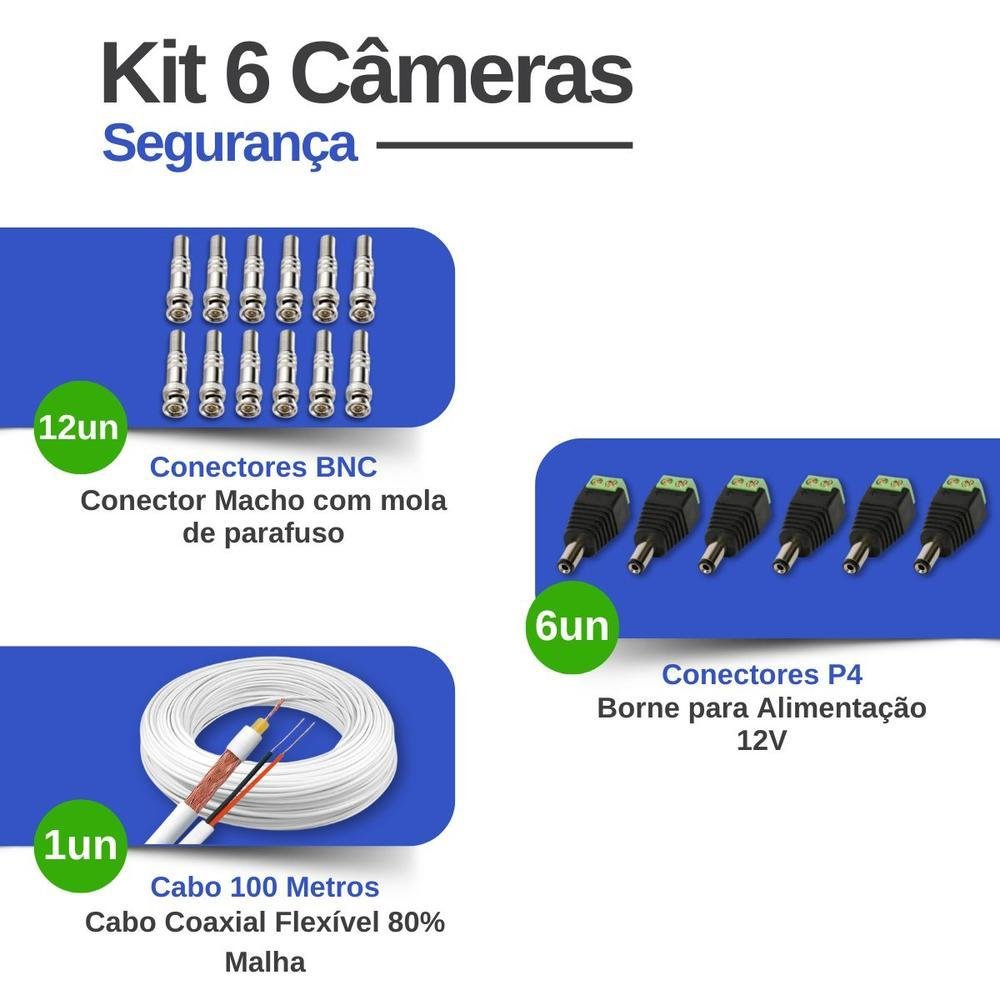 Kit 6 Câmeras Bullet Tudo Forte TF 2020 B Full HD 1080p com Visão Noturna 20M Proteção IP66 + DVR Tudo Forte TFHDX 3308 8 Canais + HD 2TB Skyhawk Kit 6 Câmeras Bullet Tudo Forte TF 2020 B Full HD 1080p com Visão Noturna 20M Proteção IP66 + DVR Tudo Forte TFHDX 3308 8 Canais + HD 2TB Skyhawk
