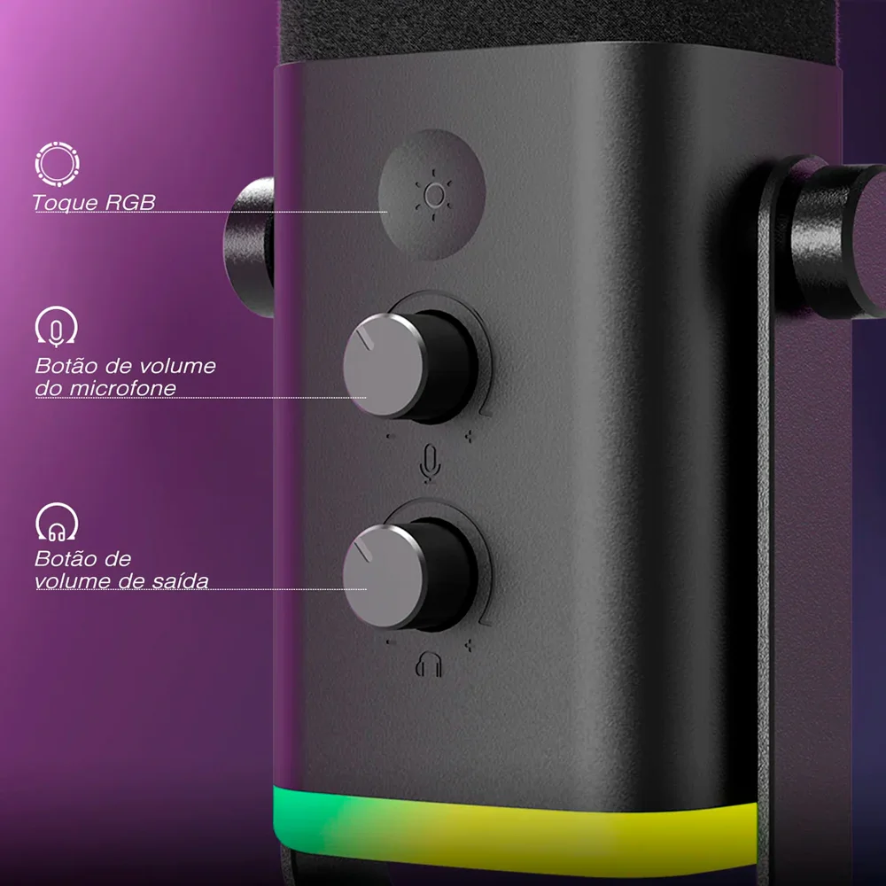 Microfone Gamer Fifine Ampligame, Am8, USB, RGB, Preto Microfone Gamer Fifine Ampligame, Am8, USB, RGB, Preto