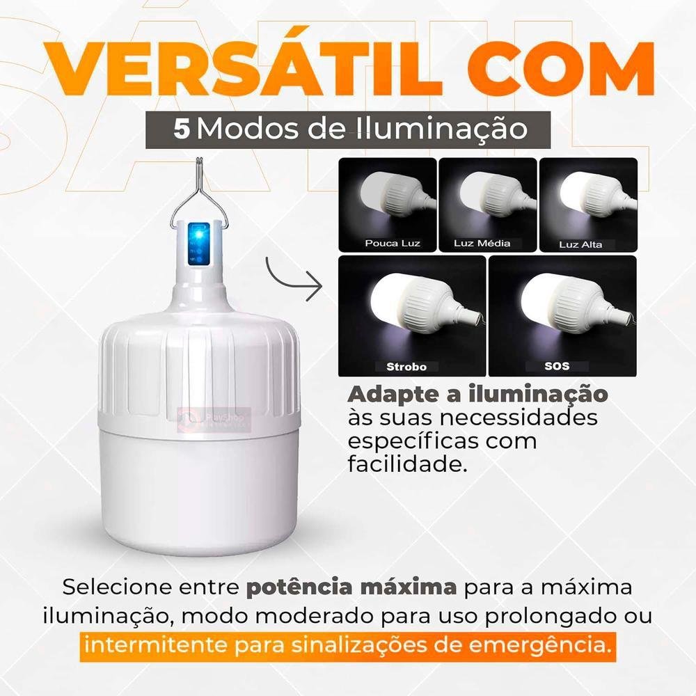 Lâmpada De LED Bulbo, De Emergência, 38w, Recarregável, Portátil