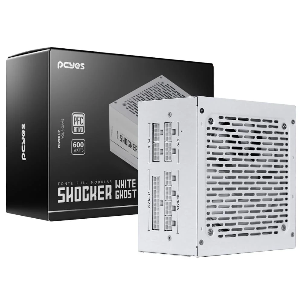 Fonte De Alimentação Gamer PCyes Shocker Full Modular 600w 80 Plus White - White Ghost Fonte De Alimentação Gamer PCyes Shocker Full Modular 600w 80 Plus White - White Ghost
