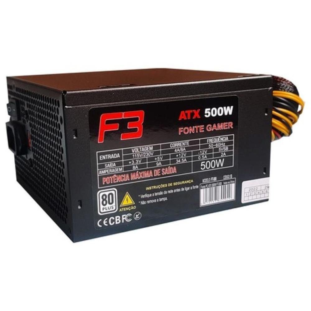 Fonte Atx 500w Real F3 Ft-500 Com Cabo Fonte Atx 500w Real F3 Ft-500 Com Cabo