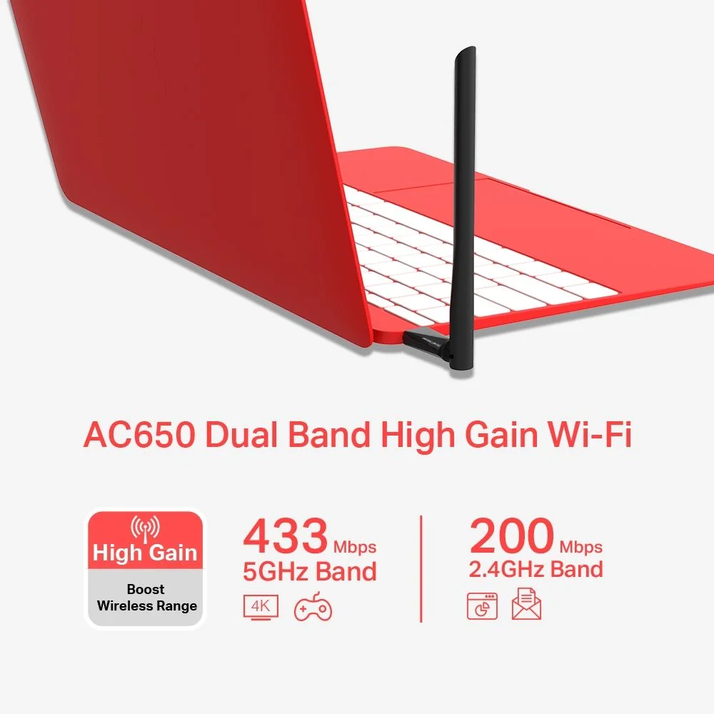 Adaptador Wifi Mercusys Mu6h Ac650 Dual Band 5dbi 433+200mbps