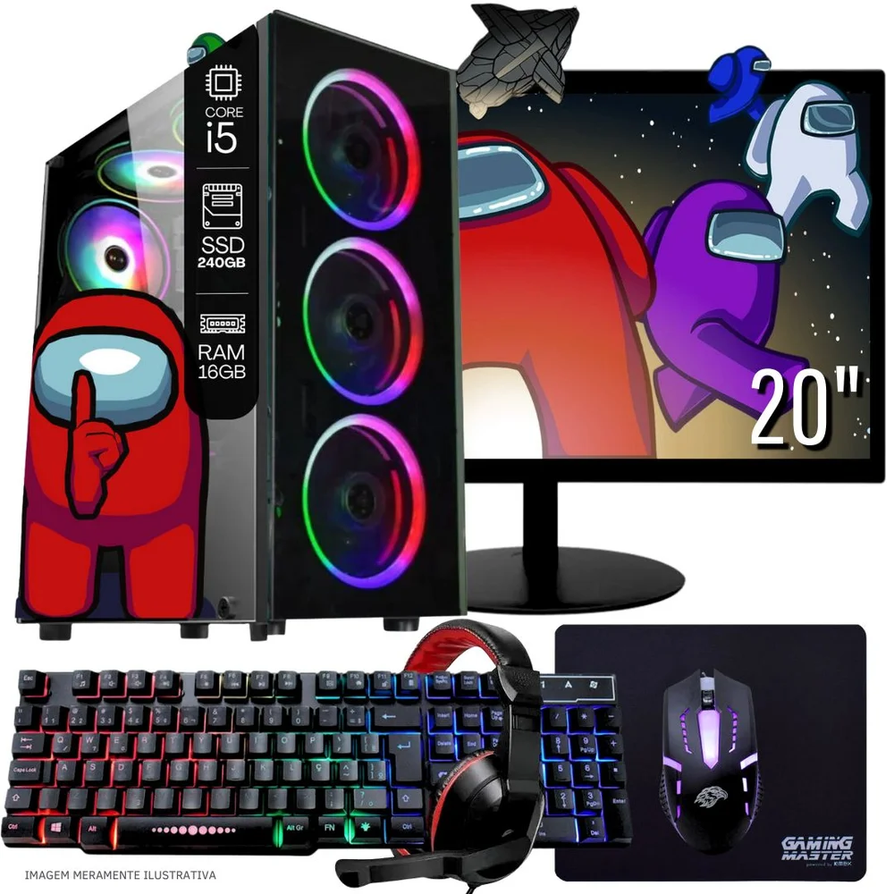 "Computador Gamer Completo Balão.info Intel Core I5 SSD 240GB 16gb Teclado Mouse Mouse Pad E Headset Gamer Monitor 20"" WINDOWS 10 Pro Trial"