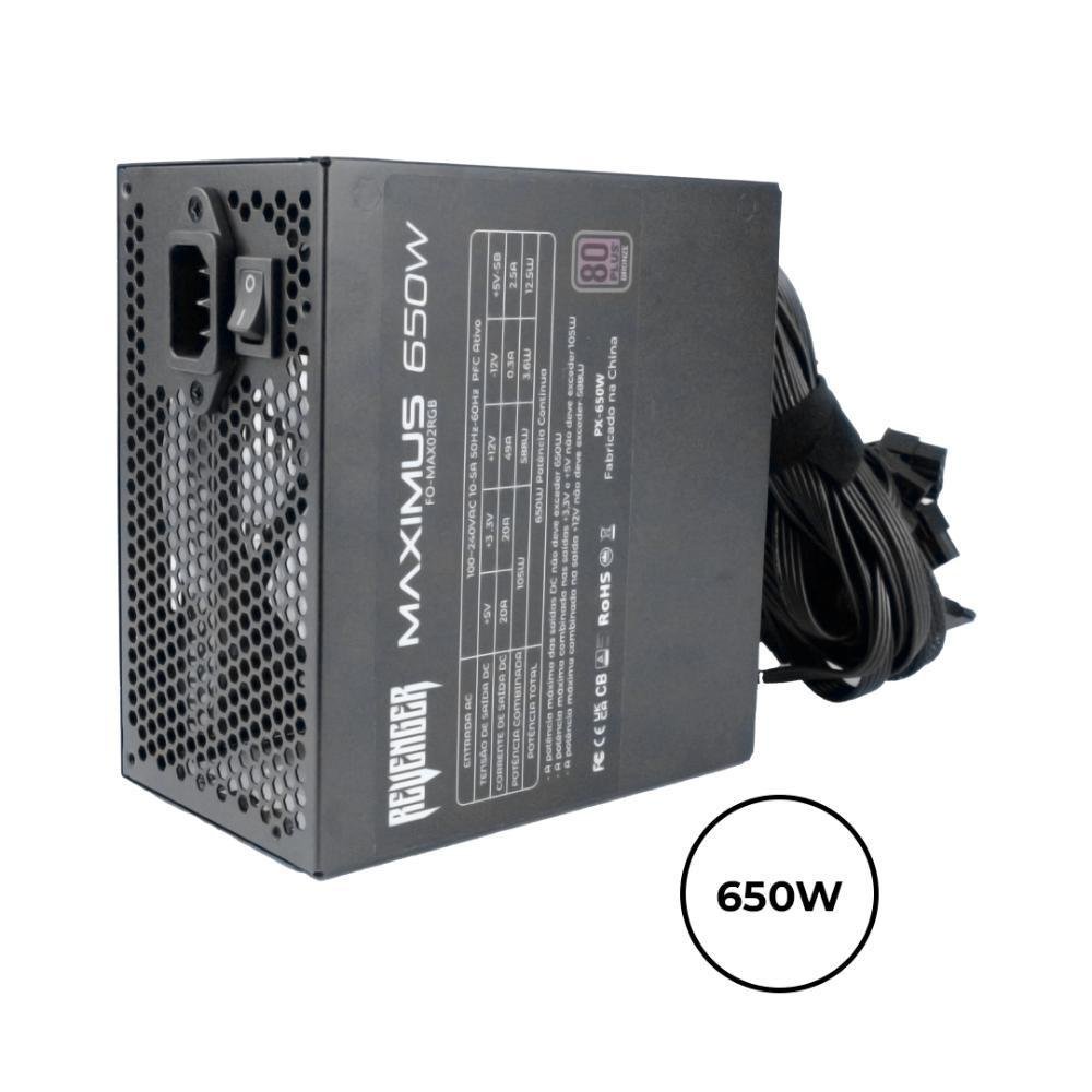 Fonte De Alimentação PC Gamer Maximus Atx 650w RGB 80 Plus