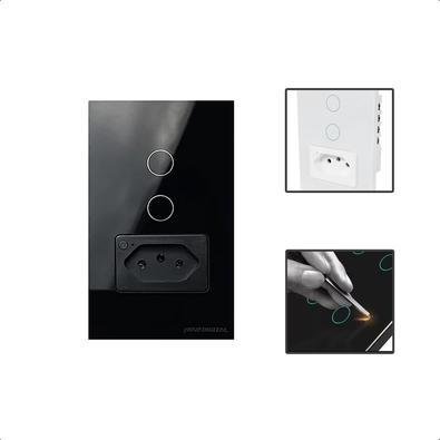Interruptor Zigbee Intelig Touch 2botões Tomada 4x2 - Preto