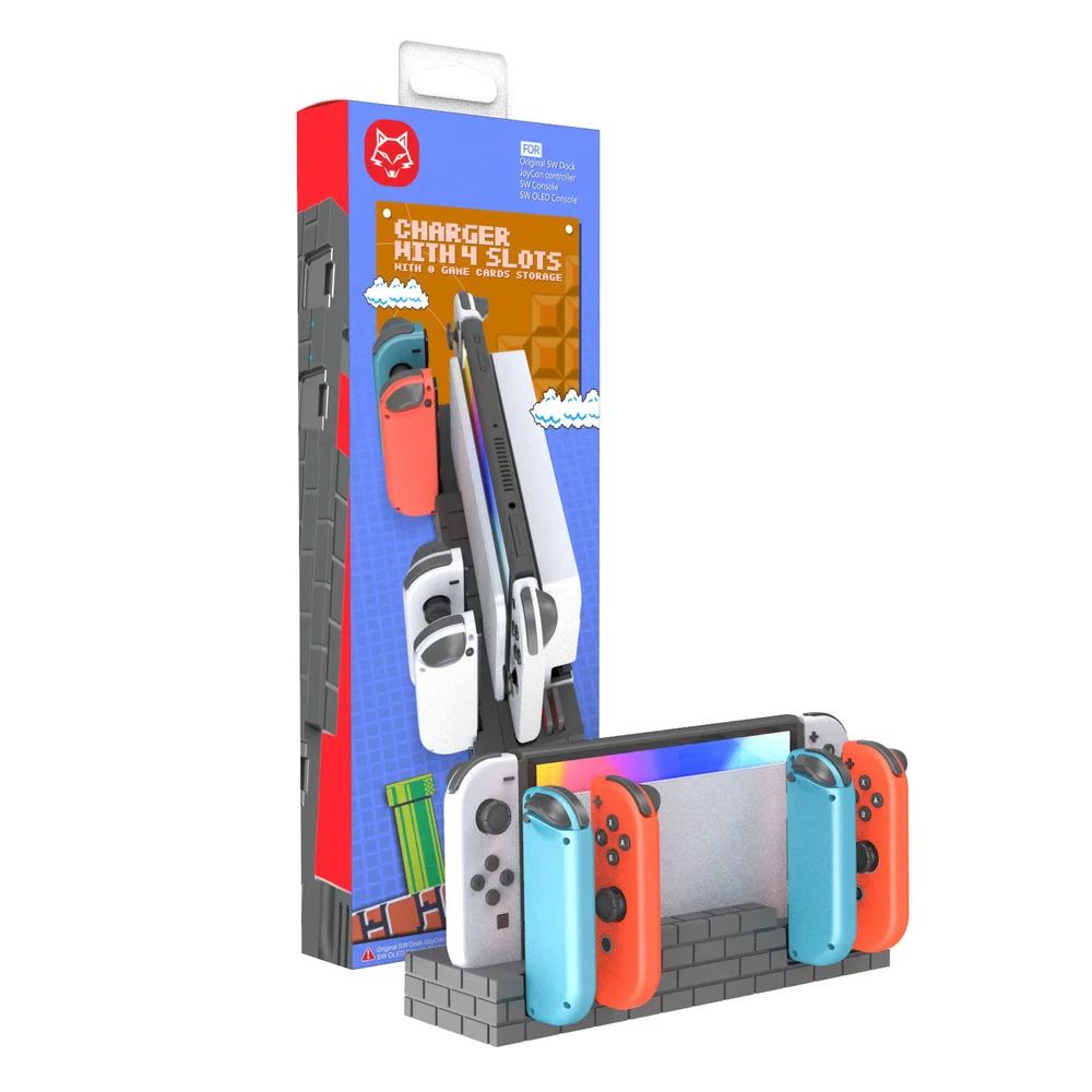 Dock Base Estação De Carregamento Para 4 Controle Joy-con De Nintendo Switch Lite OLED - Armazenamento Para 8 Jogos Cinz Dock Base Estação De Carregamento Para 4 Controle Joy-con De Nintendo Switch Lite OLED - Armazenamento Para 8 Jogos Cinz