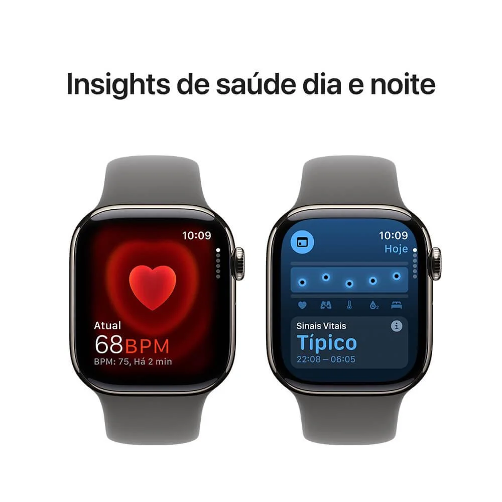 Apple Watch Series 10 Gps + Cellular • Caixa Natural De Titânio – 42 Mm • Pulseira Esportiva Cinza-pedra – P/m