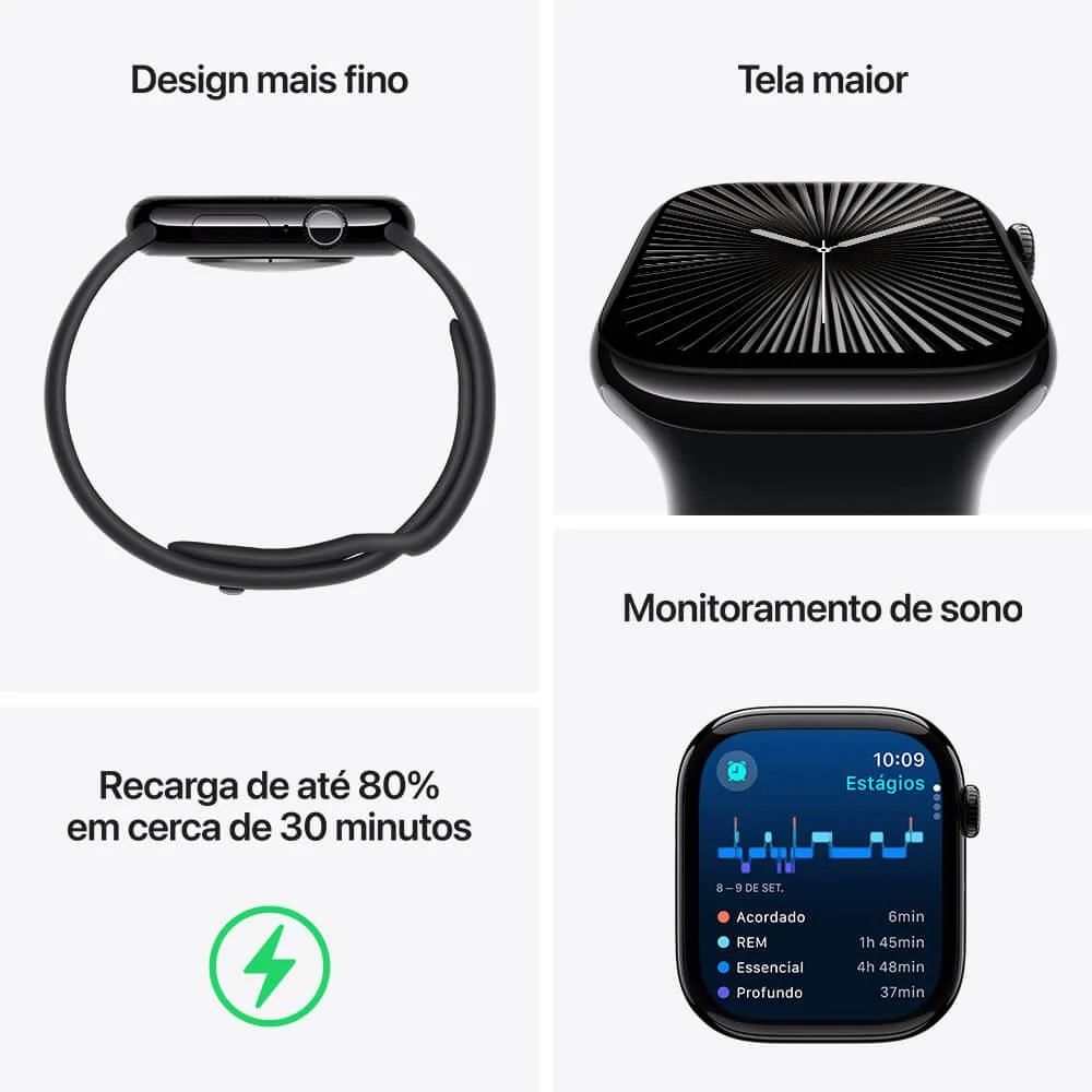 Apple Watch Series 10 Gps + Cellular • Caixa Natural De Titânio – 42 Mm • Pulseira Esportiva Cinza-pedra – P/m