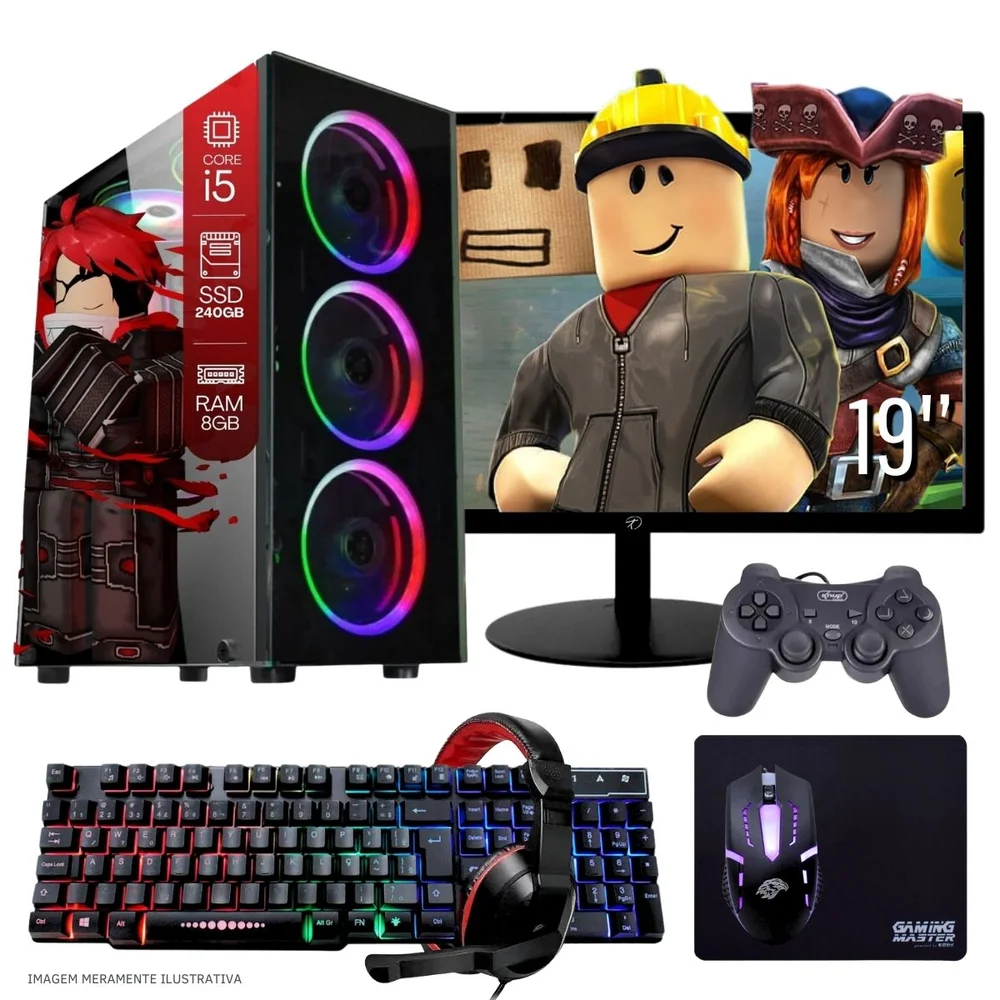 "Computador PC Gamer Completo Balão.info Intel Core I5 SSD 240GB 8GB Teclado Mouse Mouse Pad E Headset Gamer Joystick Monitor 19"" WINDOWS 10 Pro Trial"