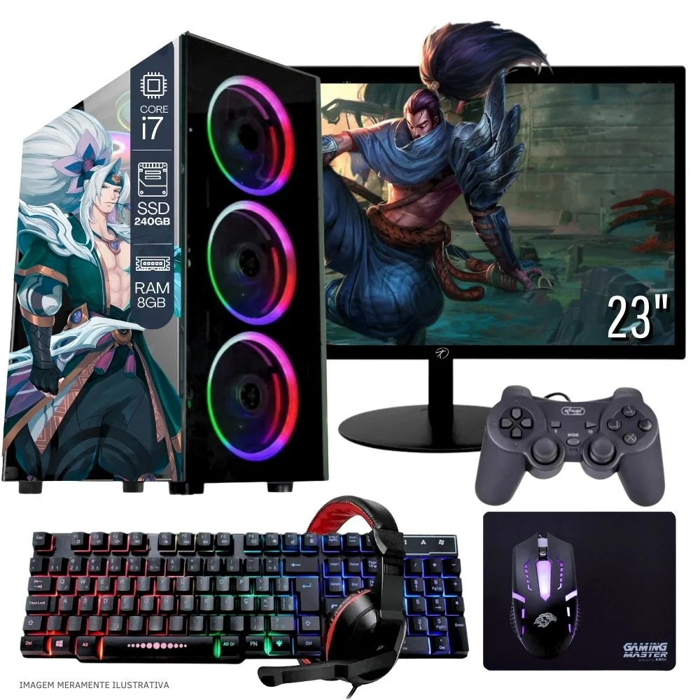"Computador PC Gamer Completo Balão.info Intel Core I7 SSD 240GB 8GB Teclado Mouse Mouse Pad E Headset Gamer Joystick Monitor 23"" WINDOWS 10 Pro Trial"