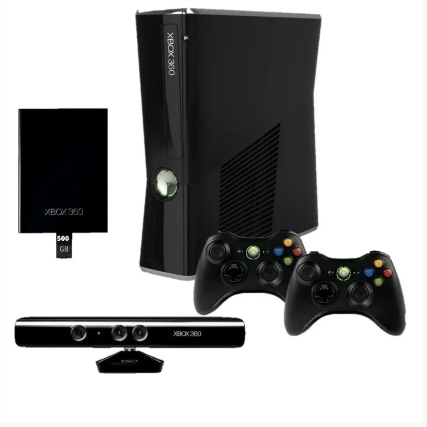 Console 360 Slim 3.0 500gb Standard Preto 100 Jogos + 2 Controles + Kinect Console 360 Slim 3.0 500gb Standard Preto 100 Jogos + 2 Controles + Kinect