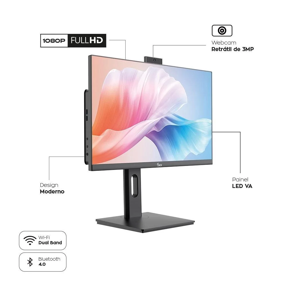 "Computador All In One I7 16gb Ram SSD 480GB Tela 24"" Com Webcam E Ajuste De Altura WINDOWS 10 - Preto." - view 3