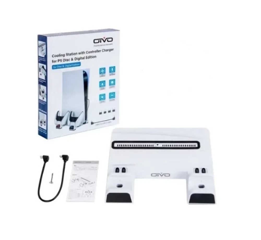 Carregador Base Cooler Controle Video Game Ps5 Cor Branco