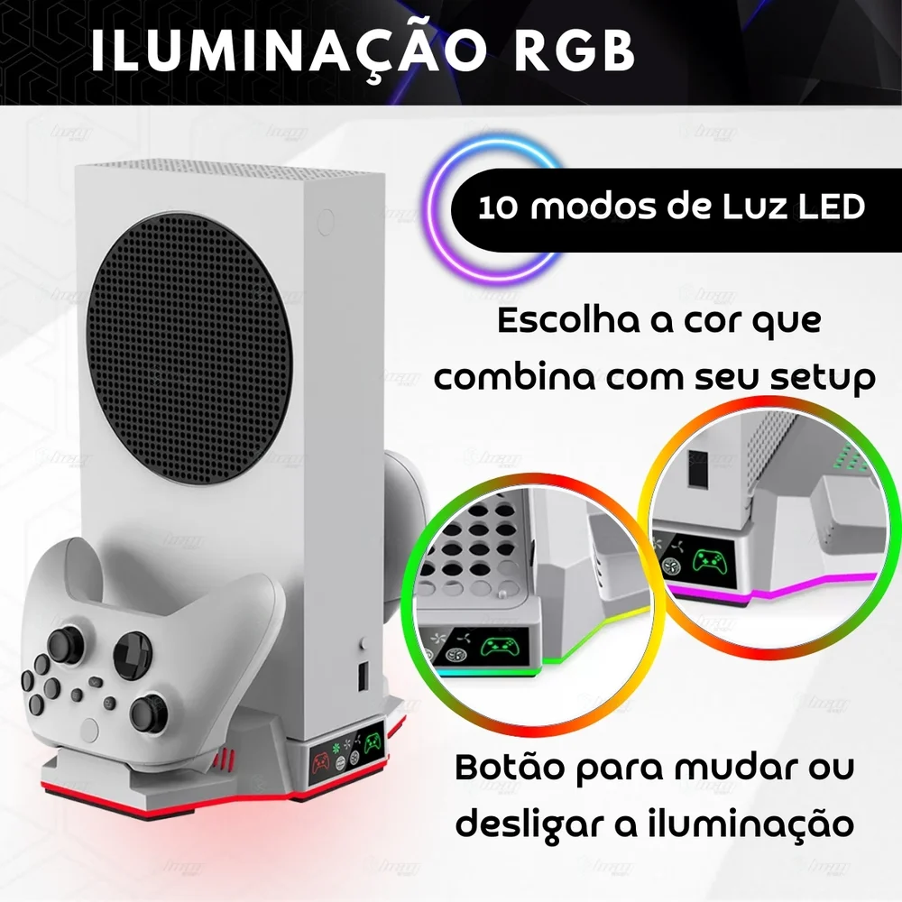Multifuncional Luz LED Cooler Carregador Para XBOX Series S Cor:branco Multifuncional Luz LED Cooler Carregador Para XBOX Series S Cor:branco