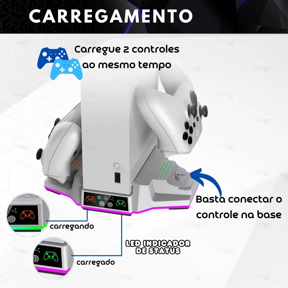 Multifuncional Luz LED Cooler Carregador Para XBOX Series S Cor:branco Multifuncional Luz LED Cooler Carregador Para XBOX Series S Cor:branco