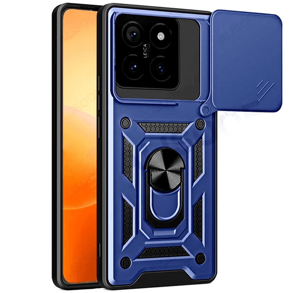Capa Capinha Anel Para Xiaomi 14t Pro + Pelicula Hidrogel Cor:azul