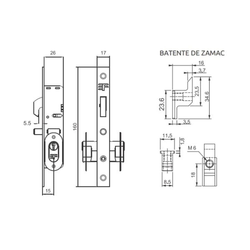 Fechadura Bico De Papagaio 6115/50cr-s Suprema Para Porta De Correr 15mm Cromado 3f