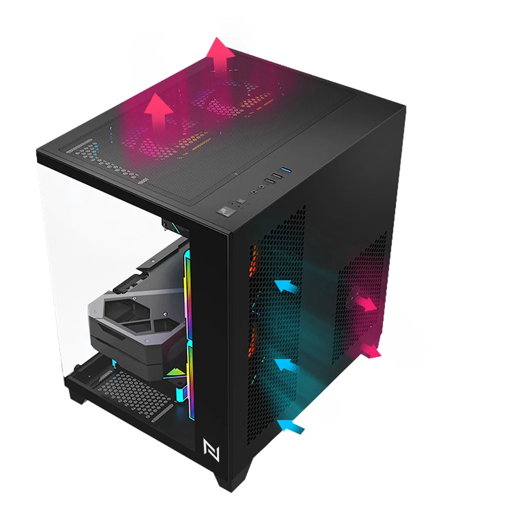 Gabinete Gamer Neologic Aquario Full Glass, Mid-tower, Lateral E Frontal Vidro Temperado, Preto, 3 Fans ARGB - Nl-fglbk Gabinete Gamer Neologic Aquario Full Glass, Mid-tower, Lateral E Frontal Vidro Temperado, Preto, 3 Fans ARGB - Nl-fglbk