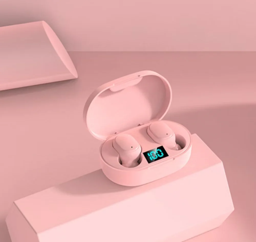 Fone De Ouvido Bluetooth 5.1 Rosa Par Sem Fio Duplo Display Visor