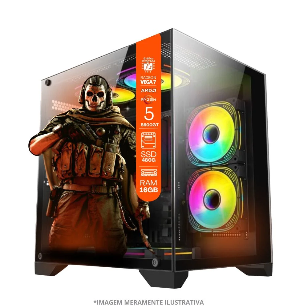 PC Gamer Amd Ryzen 5 5600gt, 16gb Ram, Placa De Video Radeon Vega 7, SSD 480GB, Fonte 550w, Water Cooler + Monitor 23” LED 75hz - view 3