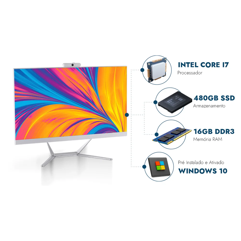 "Computador All In One 21,5"" Intel Core I7, 16gb Ram, SSD 480GB, Webcam, Wi-fi, Bluetooth" em Campinas - foto 4