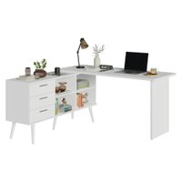 Mesa De Estudos Em L 3 Gavetas Branco Lisboa Madesa
