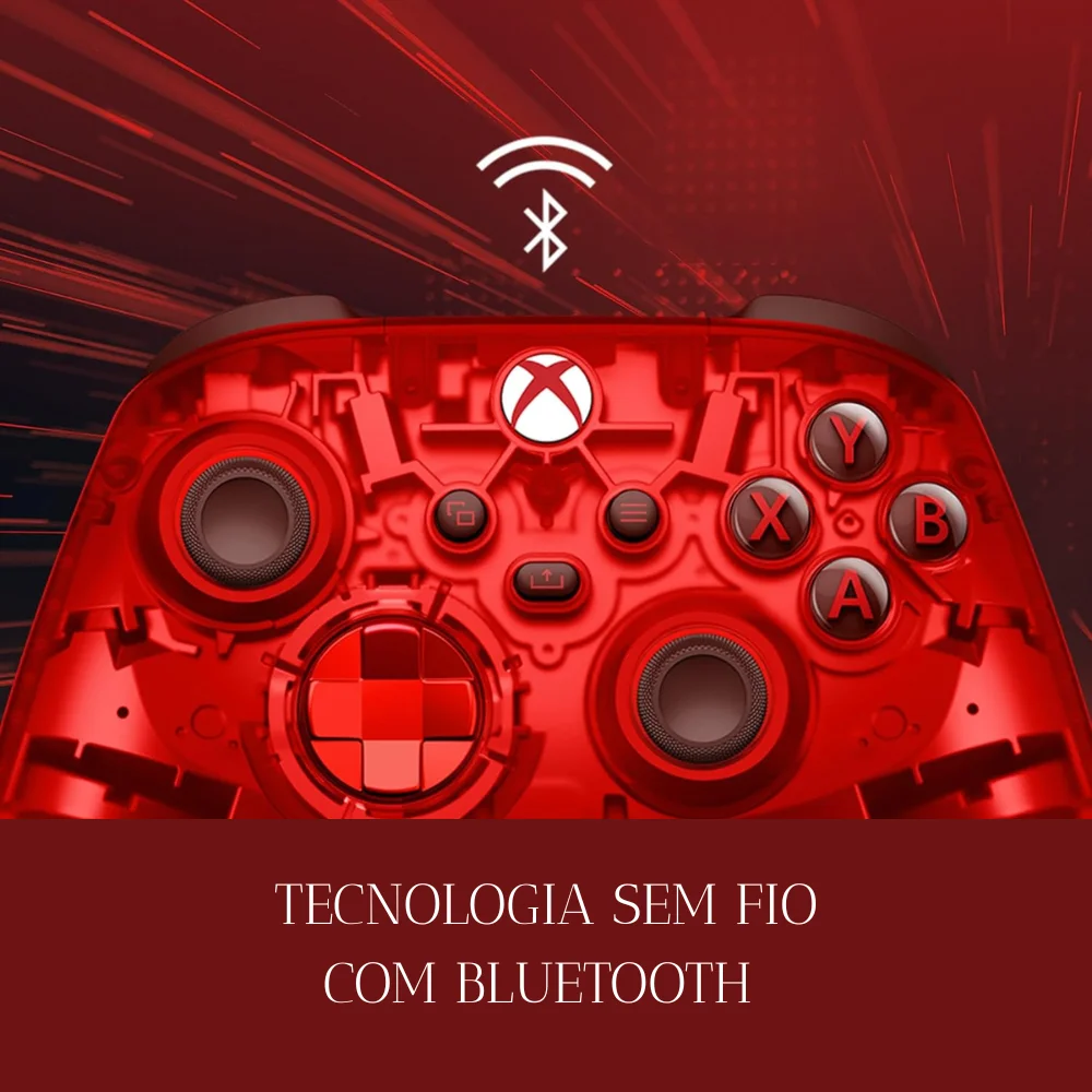 Controle Sem Fio XBOX Series S X One Vermelho Transparente