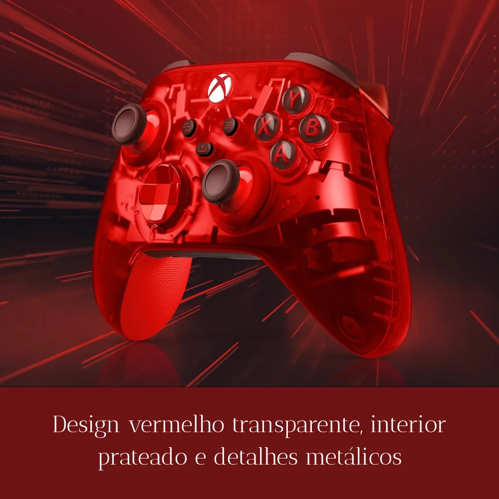Controle Sem Fio XBOX Series S X One Vermelho Transparente