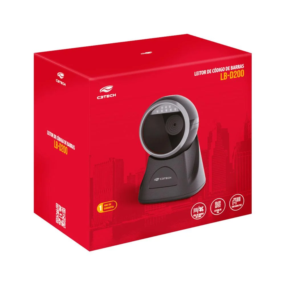 Leitor De Código De Barras C3tech Fixo 1d/2d Usb Lb-d200bk
