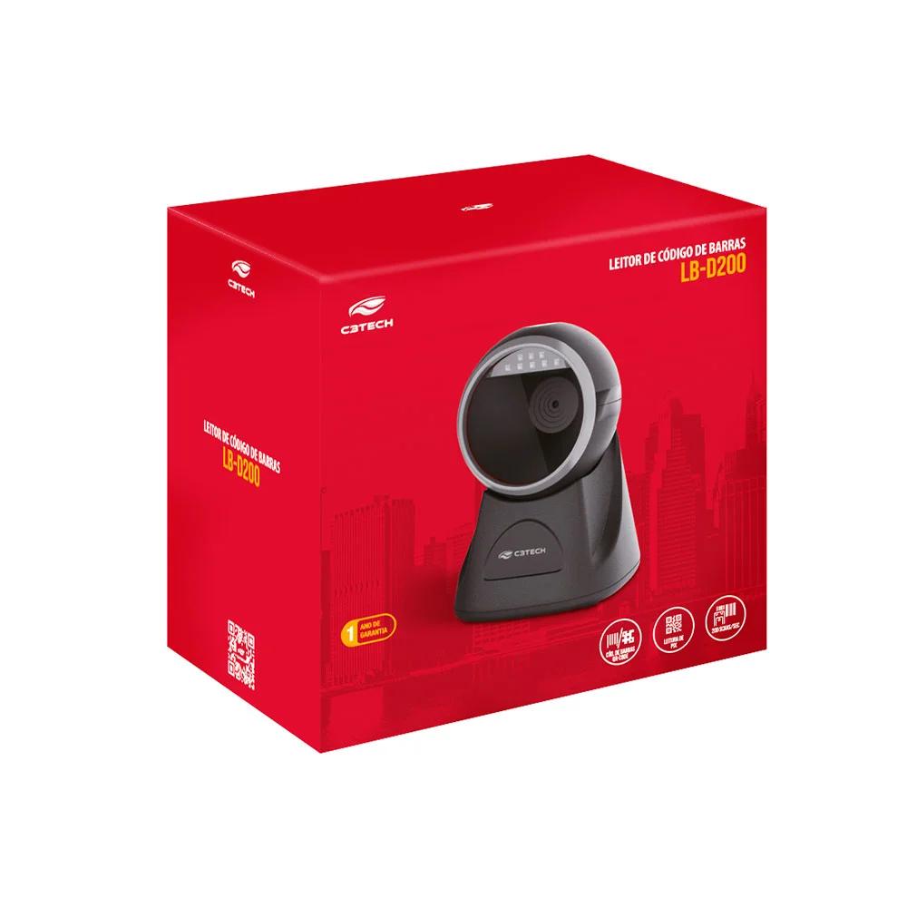 Leitor De Código De Barras C3tech Fixo 1d/2d Usb Lb-d200bk