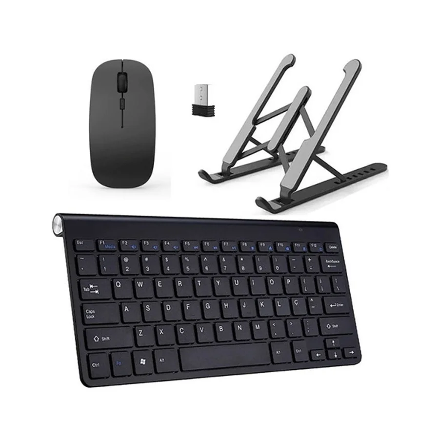 Teclado Mou Slim E Suporte Preto P/notebook