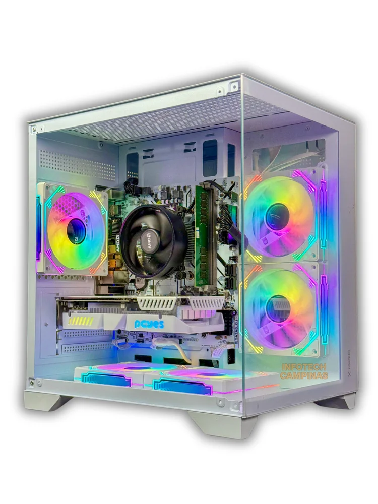 PC Gamer Aquario Branco | Ryzen 5 5500 | RTX 3050 6GB Branca | 16GB RAM | SSD NVMe 512GB | Pronto para uso | Windows 11 Pro
