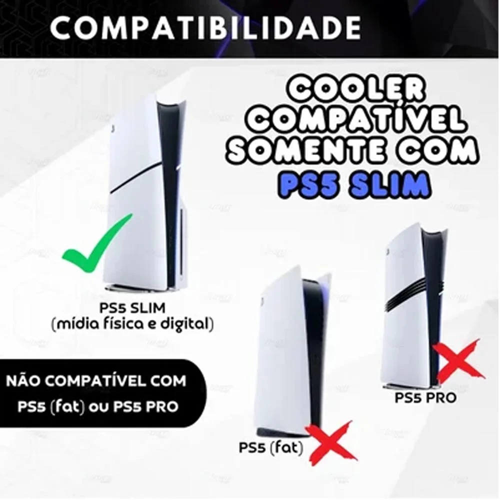 Cooler Fan Externo 3 Ventoinhas LED Compatível Com Ps5 Slim Preto