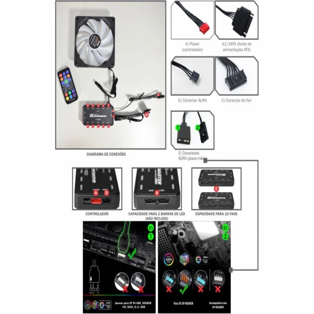 Gabinete Gamer K-mex Cg-20w5 Elite Rainbow Com 3 Fans ARGB