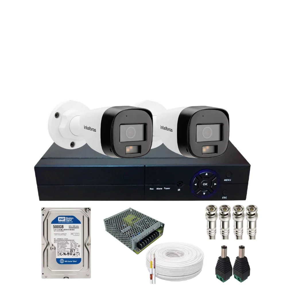 Kit 2 Câmera De Segurança Intelbras Vhd 3220b Full Color Com Áudio Dvr 4ch C/hd