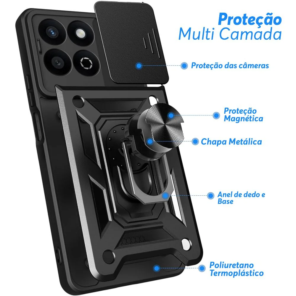 Capa Capinha Case Para Honor 200 Smart - Protetora Resistente Anti Impacto Queda Armadura Militar Cor:preto