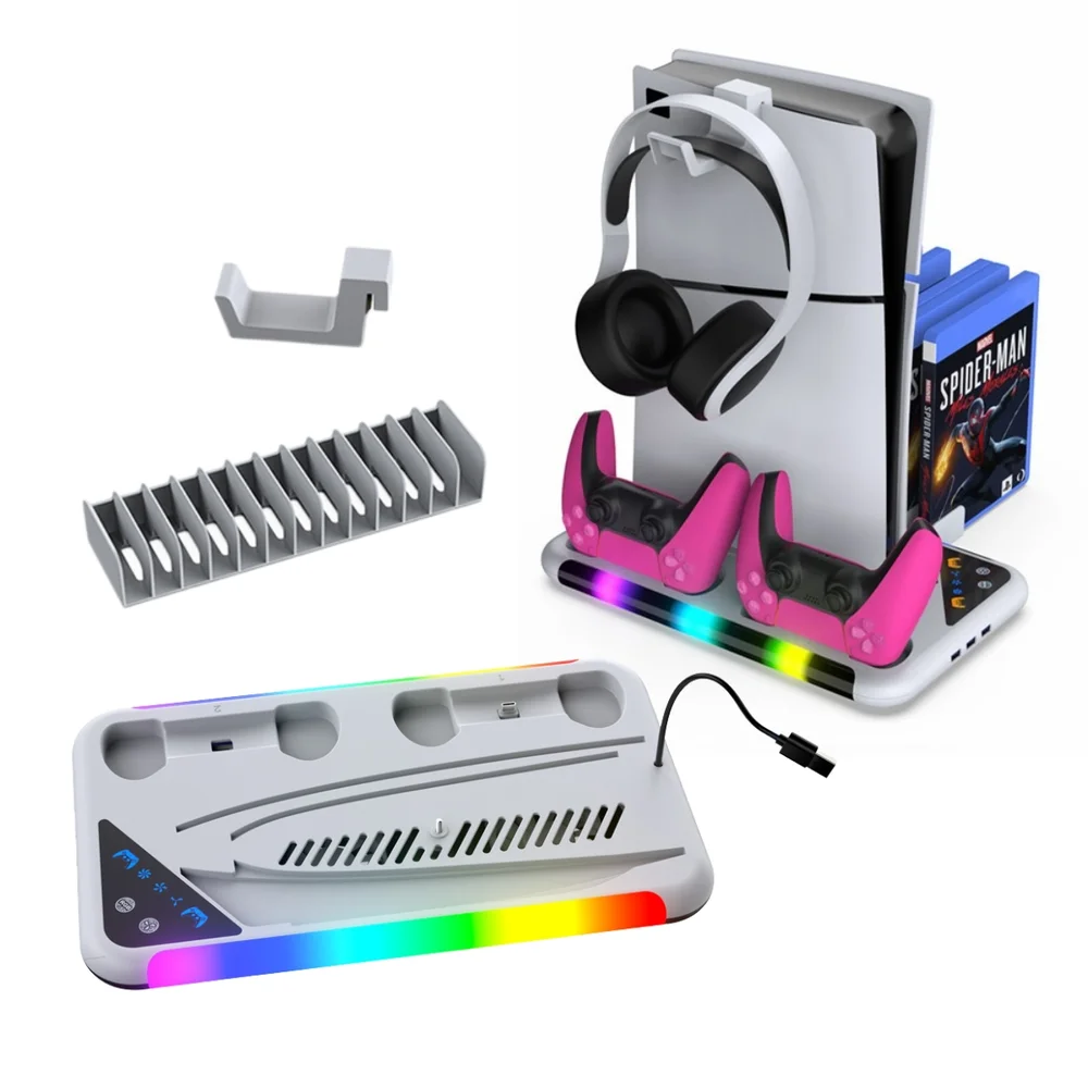 Suporte Cooler Carregador De Controle + Porta Jogo Para Ps5