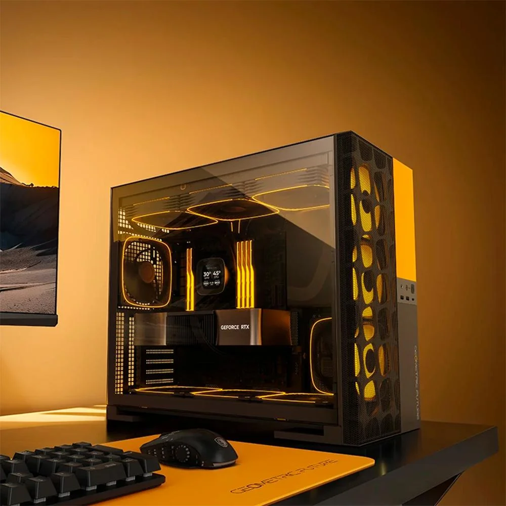 Gabinete Gamer Geometric Future Model 5 Vent Sem Fans Preto E Amarelo Gabinete Gamer Geometric Future Model 5 Vent Sem Fans Preto E Amarelo