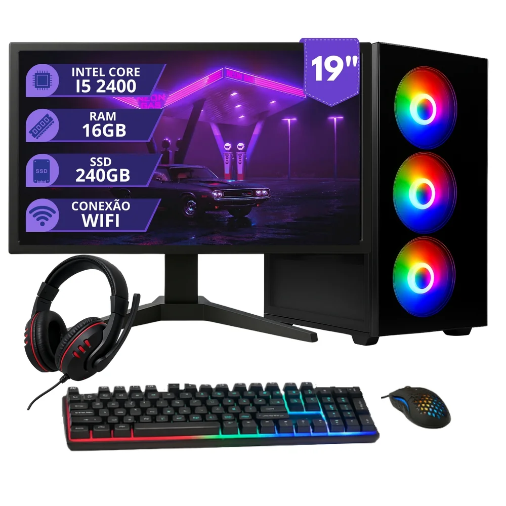 PC Gamer Intel i5 16gb SSD 240GB Placa Vídeo 4gb Monitor 19