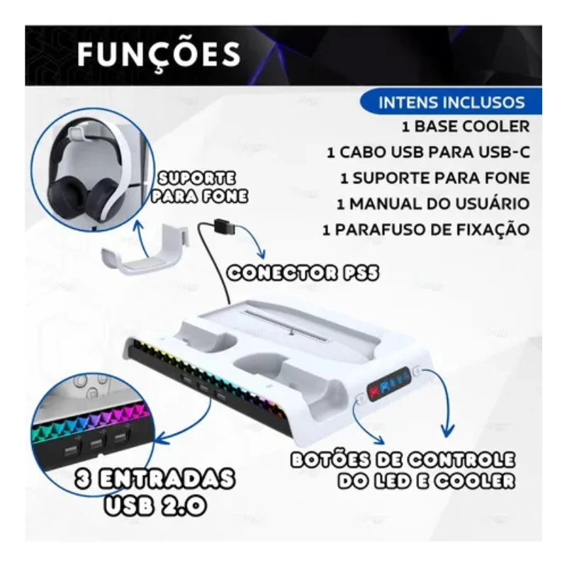 Suporte Cooler Carregador Controle Compatível Com Ps5 Slim Modelo -pg -p5s006 Suporte Cooler Carregador Controle Compatível Com Ps5 Slim Modelo -pg -p5s006