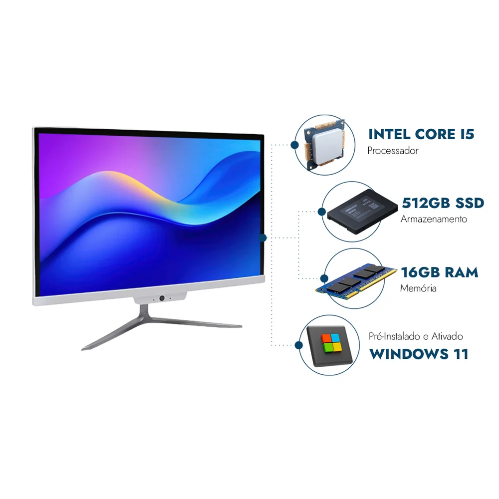 "Computador All In One 21,5"" Intel Core i5, 16gb Ram, SSD 512gb, Webcam, Wi-fi, Bluetooth" em Campinas - foto 4