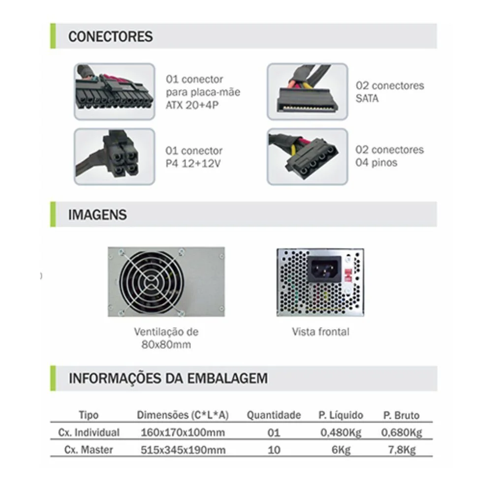 Fonte Atx 20+4 K-mex 200w K-mex