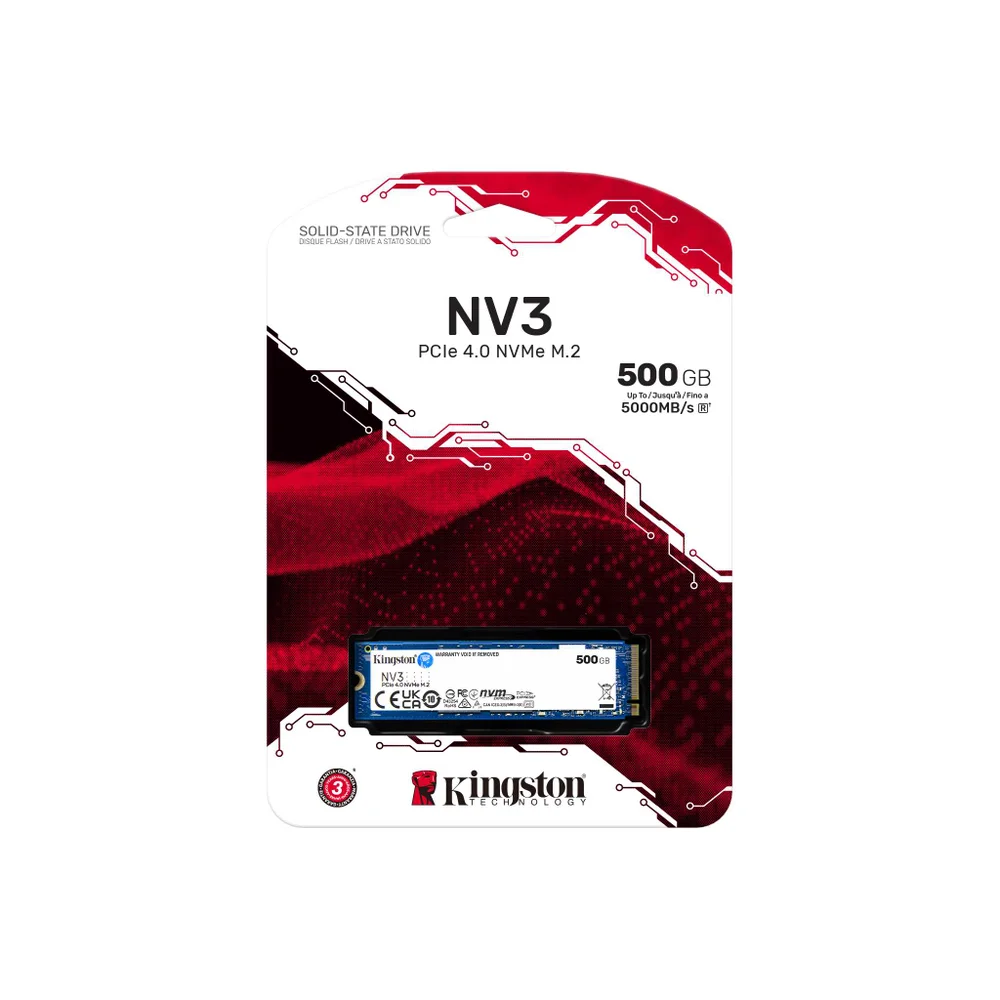 SSD 500gb Kingston Nv3, M.2 Nvme PCie 4.0 X4, Leitura 5.000mb/s, Gravação 3.000mb/s - Snv3s/500g SSD 500gb Kingston Nv3, M.2 Nvme PCie 4.0 X4, Leitura 5.000mb/s, Gravação 3.000mb/s - Snv3s/500g