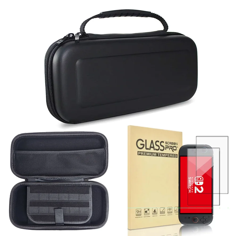 Case Para Nintendo Switch 2 Estojo Bolsa EVA Preto Rígído Com Alça Mão + 2 Películas de Vidro Premium Case Para Nintendo Switch 2 Estojo Bolsa EVA Preto Rígído Com Alça Mão + 2 Películas de Vidro Premium