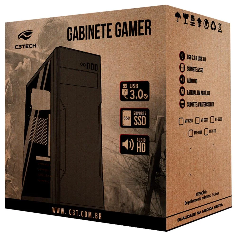 Gabinete Gamer C3tech Mt-g40bk Sem Fonte Preto Gabinete Gamer C3tech Mt-g40bk Sem Fonte Preto