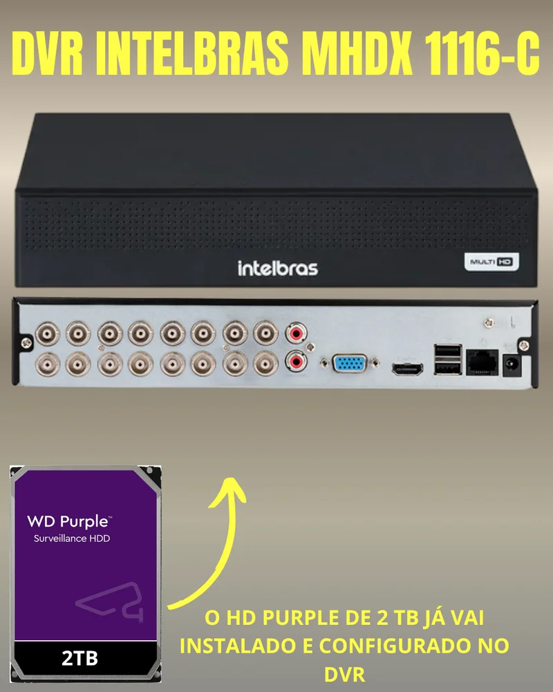 Kit 9 Câmeras Full Color C/áudio Dvr Intelbras 16ch 2TB Purple
