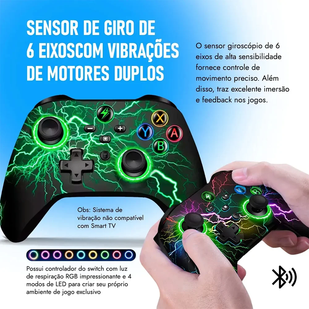 Controle Sem Fio Knup Gm032 Gaming RGB – Bluetooth • Vibratório • Android/ios/switch/pc