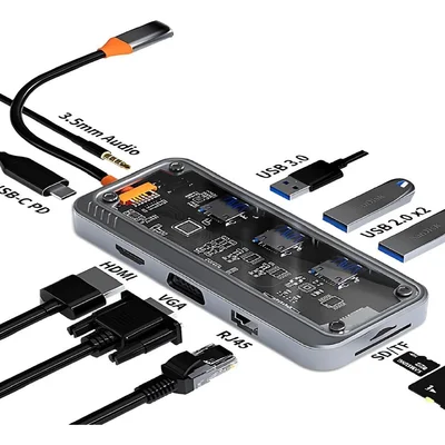 Adaptador Hub Multiportas10 Em 1 Multifuncional Usb-c 3.0 2.0 Ethernet HDMI Bk-c4
