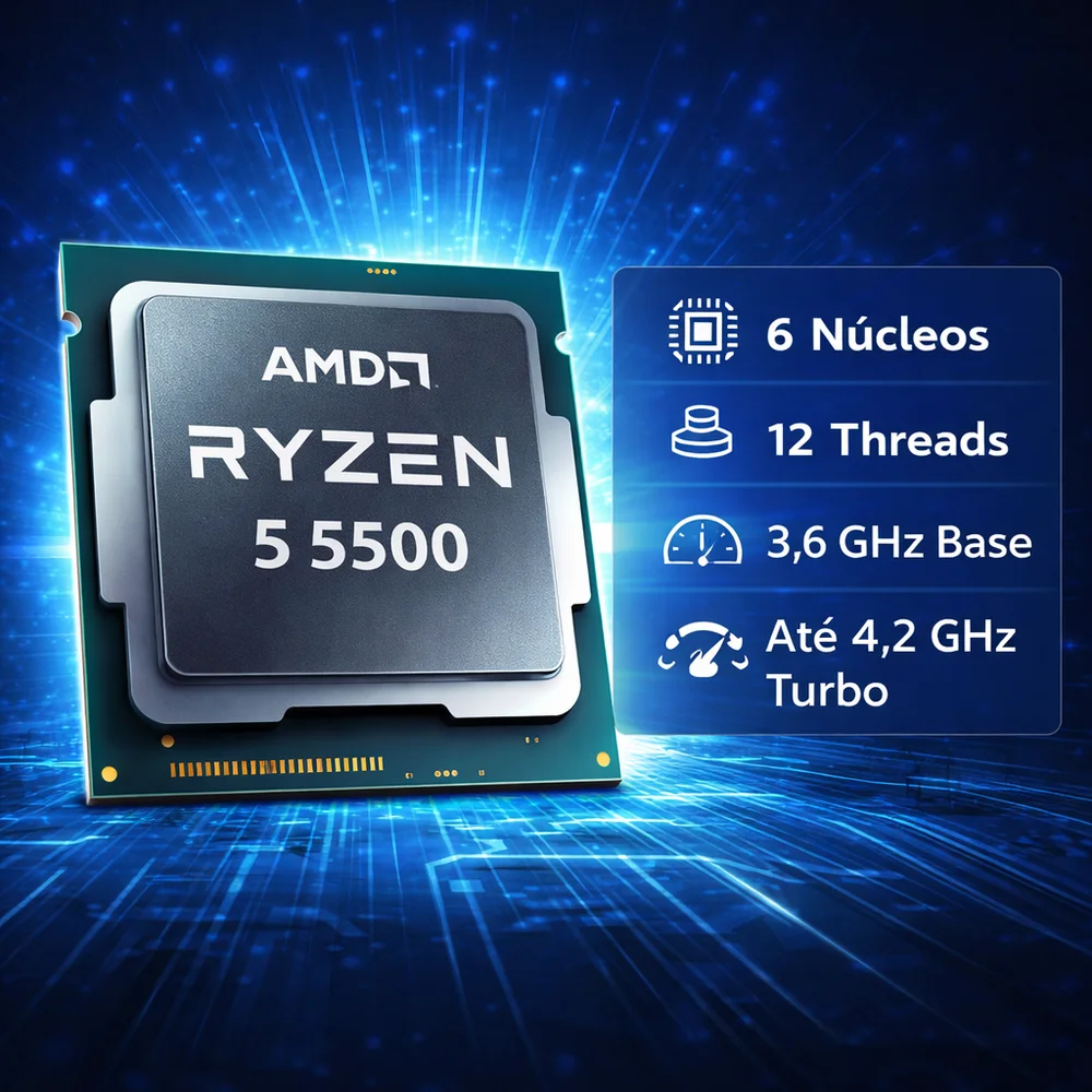 "Pc Gamer Completo Ryzen Ryzen 5 5500 c/ 6 núcleos, Placa de Vídeo dedicada Rx580 de 8GB, SSD 240GB, Ram 8GB DDR4, Fonte 500W e Monitor de 20""" - view 4
